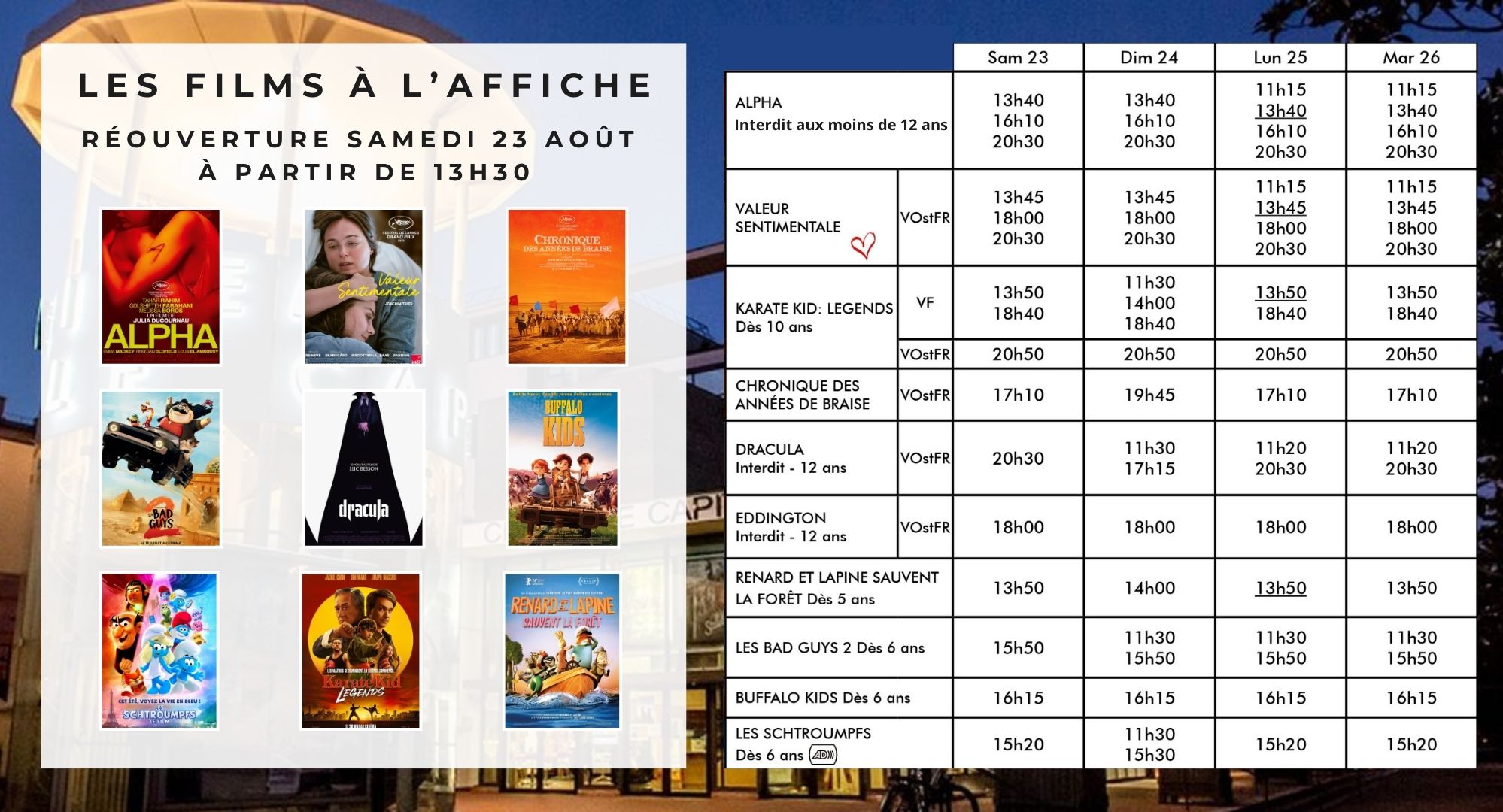 Réouverture samedi 23 août